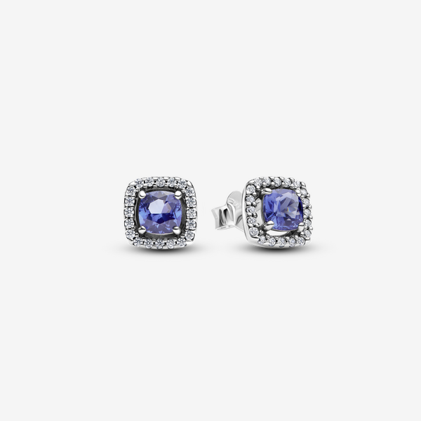 Sparkling Square Blue Halo Stud Earrings