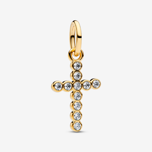Pandora Kreuz Charm-Anhänger, 14 Karat Vergoldet, Zirkonia
