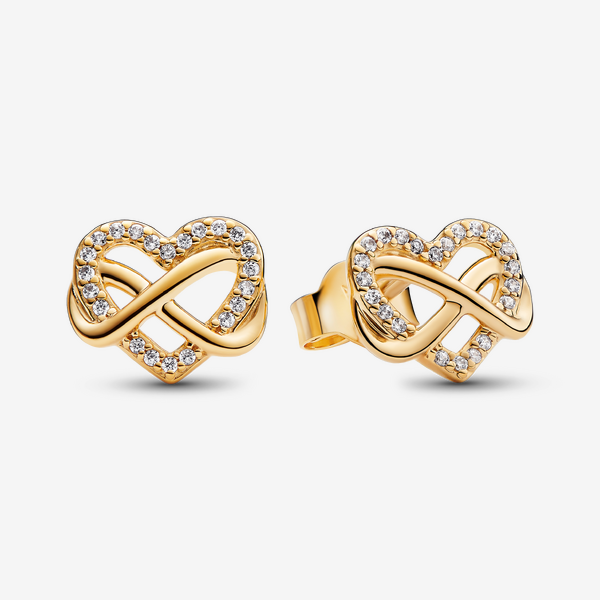 Pandora Women's Clear Sparkling Infinity Heart Stud Earrings - 14K Gold-Plated Signature Metal Alloy / Cubic Zirconia - Image 2