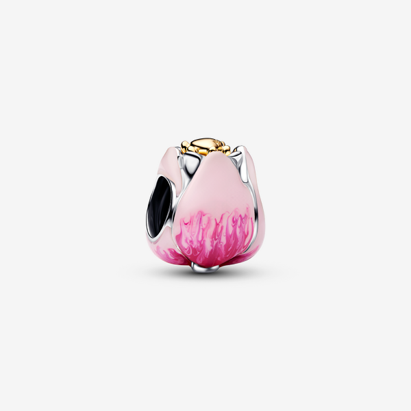 Pandora Rosafarbene Tulpe Charm, Emaille, Sterling-Silber & 14 Karat Vergoldet, R Kristall
