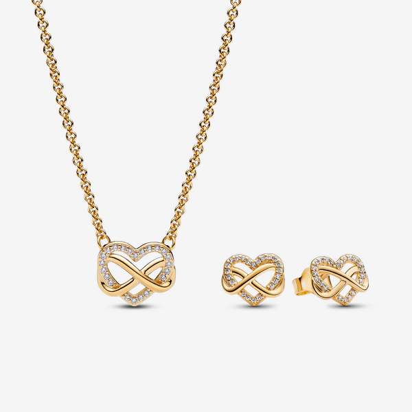 Parure Dorée à l'Or Collier et Clous d'Oreilles Cœur Infini Scintillants - Pandora - Modalova