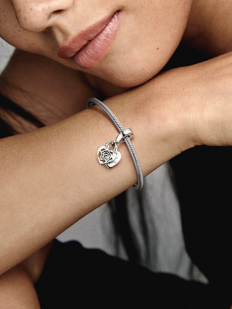 Rose Heart Padlock Dangle Charm