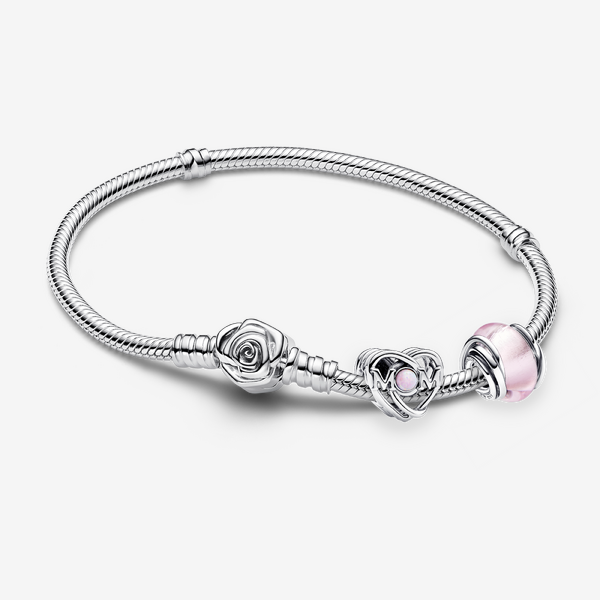 Bracelet Composé Murano Rose & Cœur Ajouré Mum - Pandora - Modalova
