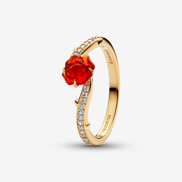 Pandora Women's Red Disney Beauty And The Beast Enchanted Rose Ring - 14K Gold-Plated Signature Metal Alloy / Cubic Zirconia / - Sz. 50 - Image 3