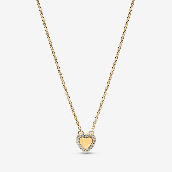 Pandora Women's Clear Engravable Heart Halo Collier Necklace - 14K Gold-Plated Signature Metal Alloy / Cubic Zirconia - Sz. 45 Cm - Image 4