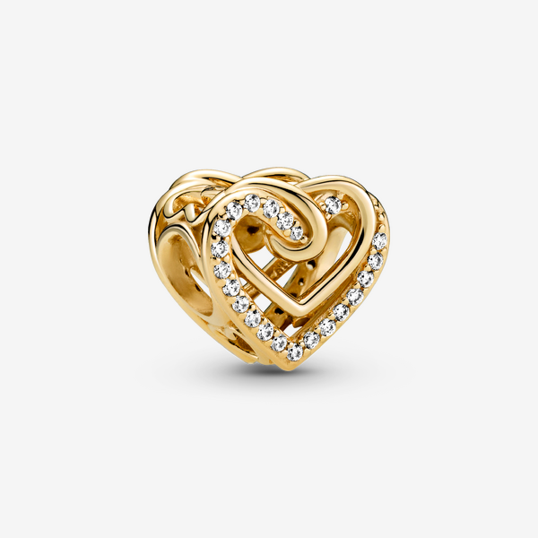Pandora Funkelnde Verschlungene Herzen Charm, 14 Karat Vergoldet, Zirkonia