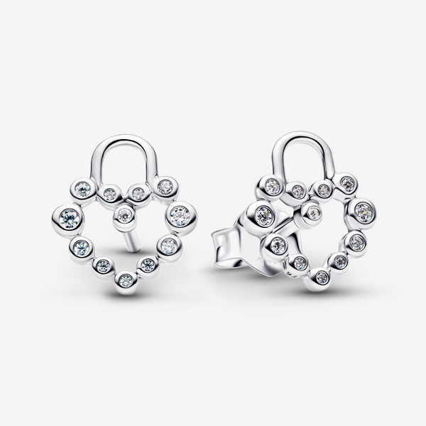 Pandora Women's Clear Sparkling Heart Padlock Stud Earrings - Sterling Silver / Cubic Zirconia