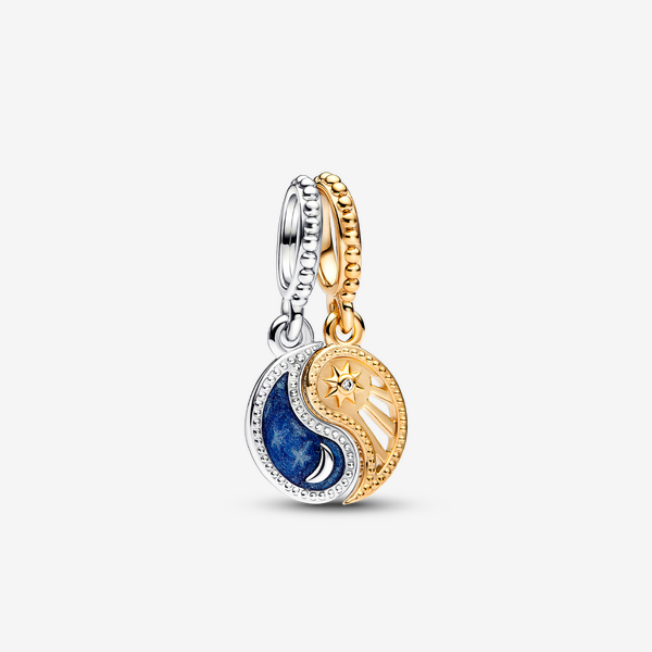 Pandora Women's Blue Two-Tone Splittable Sun & Moon Dangle Charm - Enamel / Sterling Silver And 14K Gold-Plated Signature Metal Alloy / Cubic Zirconia - Image 3