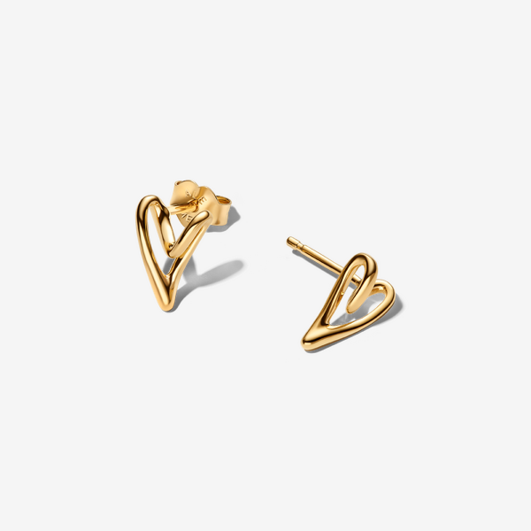 Pandora Women's No Color Organically Shaped Heart Stud Earrings - 14K Gold-Plated Signature Metal Alloy - Image 2