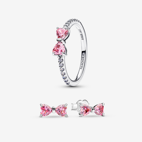 Parure Bague & Clous d'Oreilles Nœud Rose Scintillant - Pandora - Modalova