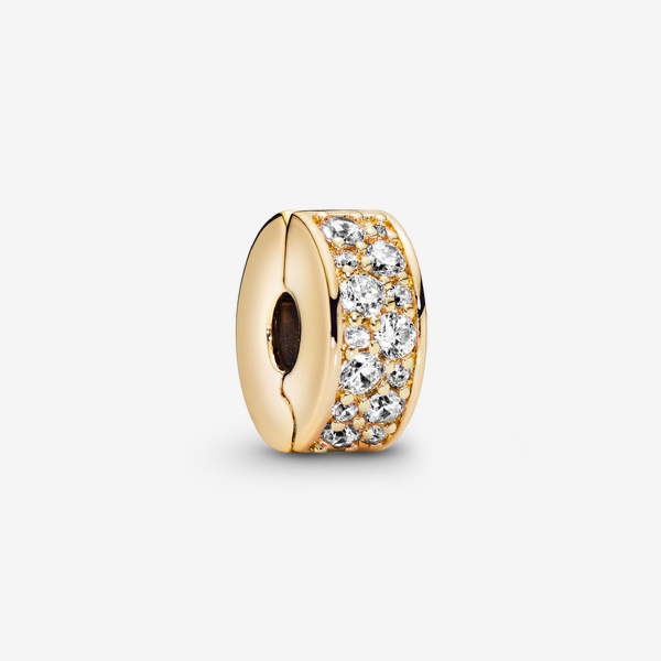 Pandora Klarer Pavé Clip, Silikon, 14 Karat Vergoldet, Zirkonia