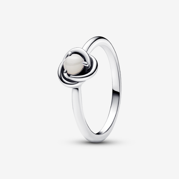 Pandora Women's White June Birthstone Eternity Circle Ring - Sterling Silver / Bioresin Man-Made Mother Of Pearl / - Sz. 56