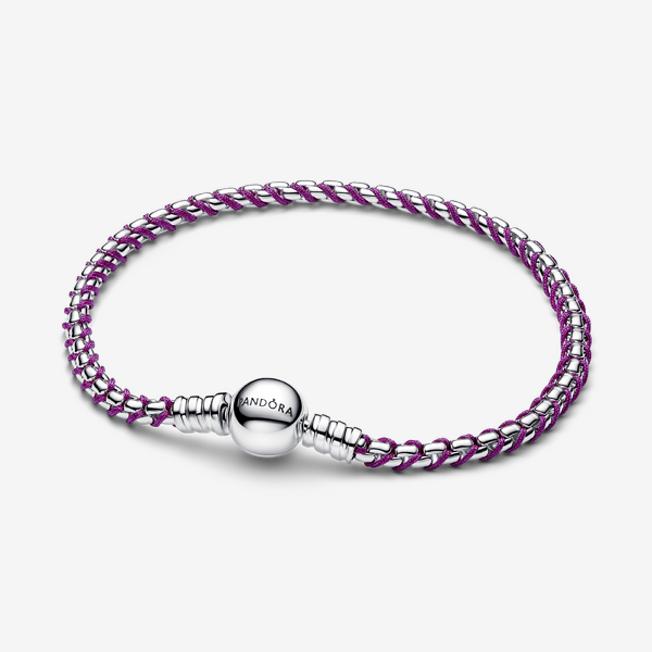 Pandora Silver Purple Cord Box Chain Bracelet - 19cm - Image 2