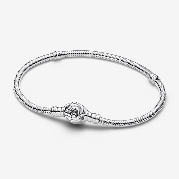 Pandora Moments Rose in Bloom Clasp Snake Chain Bracelet