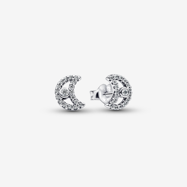 Pandora Women's Clear Sparkling Moon Stud Earrings - Sterling Silver / Cubic Zirconia