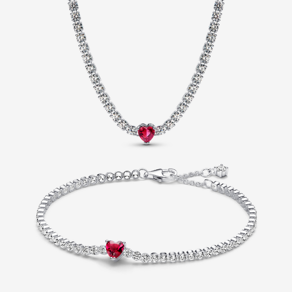 Parure Choker & Bracelet Rivière Cœur Rouge Scintillant - Pandora - Modalova