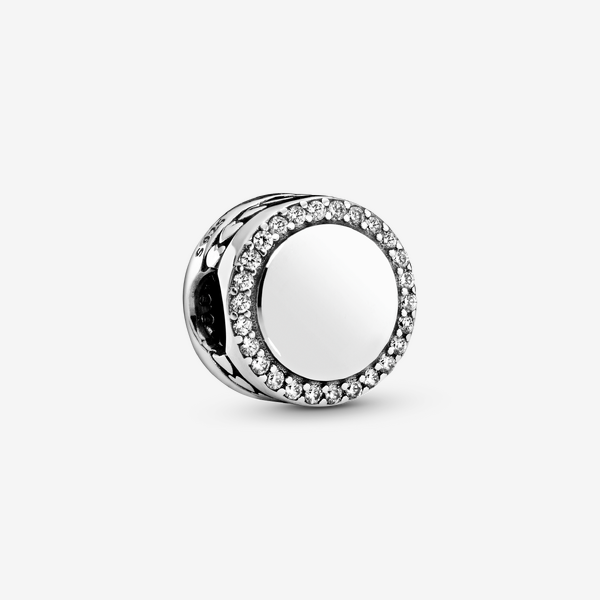 Pandora Gravierbarer Funkelnder Knopf Charm, Sterling-Silber, Zirkonia