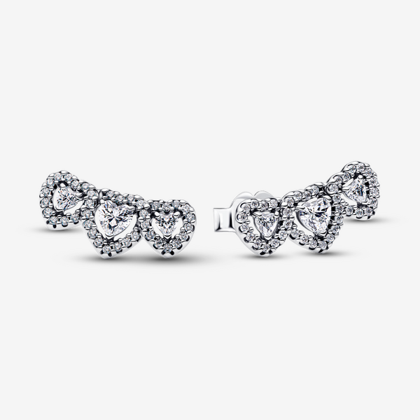 Pandora Women's Clear Halo Heart Trilogy Stud Earrings - Sterling Silver / Cubic Zirconia