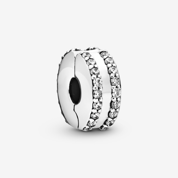 Pandora Zweireihiger Pavé Clip, Silikon, Sterling-Silber, Zirkonia