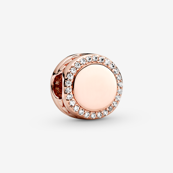 Pandora Gravierbarer Funkelnder Knopf Charm, 14 Karat Rosévergoldet, Zirkonia, Roségold