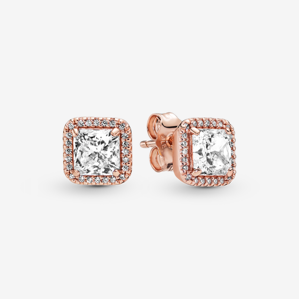 Square Sparkle Halo Stud Earrings