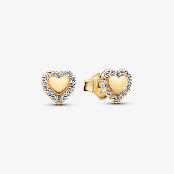 PANDORA 14ct Gold Plated Heart Halo Stud Earrings 264363C01 - Image 2