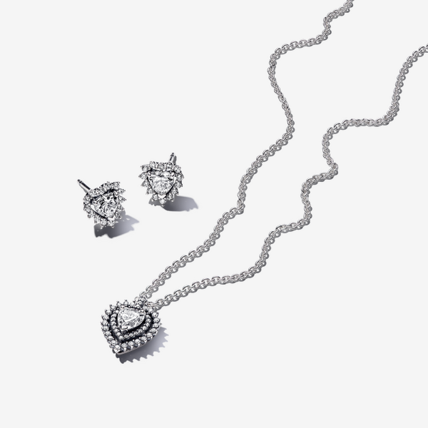 Parure Collier et Clous d'Oreilles Halo Cœur Scintillant - Pandora - Modalova