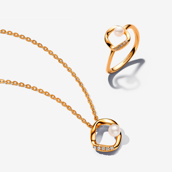 Parure Collier et Bague Cercle Pavé de Forme Organique & Perle de Culture d'Eau Douce Traitée - Pandora - Modalova