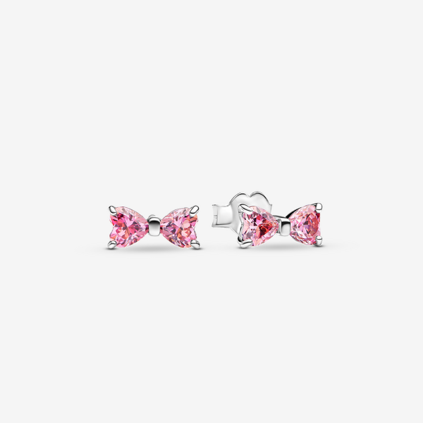 Sparkling Pink Bow Stud Earrings