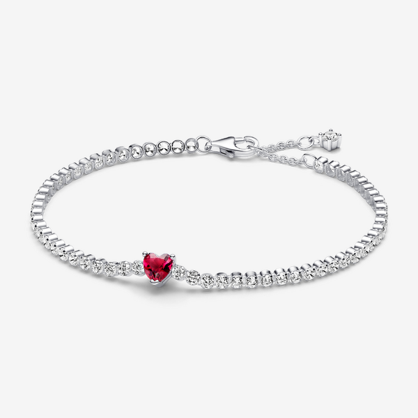 Red Sparkling Heart Tennis Bracelet